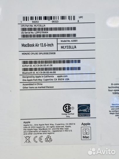 Macbook air 13 m2 8 256