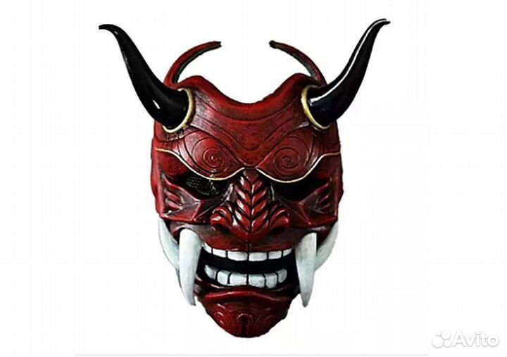 Маска Самурая Демон с клыками красный карнавальная