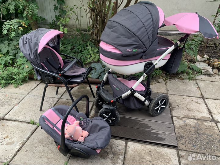 Детская коляска verdi pepe eco 3 в 1 розовая