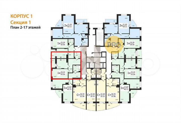 1-к. квартира, 42,3 м², 15/17 эт.