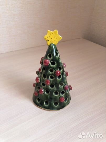 Подсвечник глиняный ёлочка рождественский + свечи