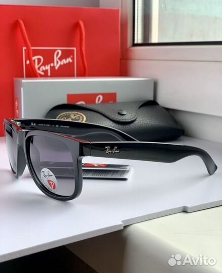 Очки ray ban justin polaroid черные глянцевые
