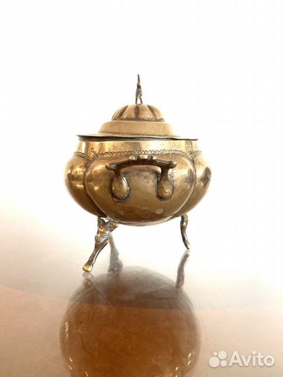 Сахарница антикварная с ложкой латунь Испания