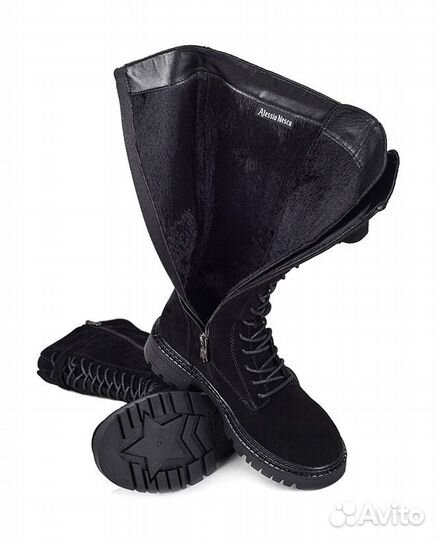 Сапоги на молнии и шнуровке на широкую ногу (натур