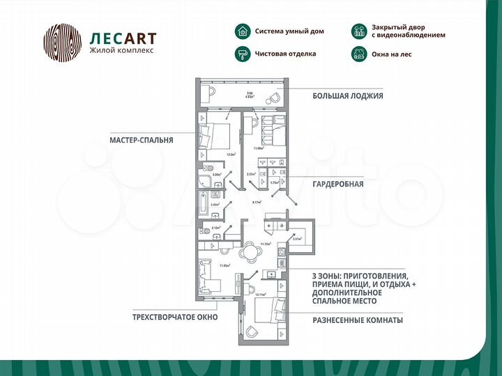 3-к. квартира, 88,5 м², 4/12 эт.