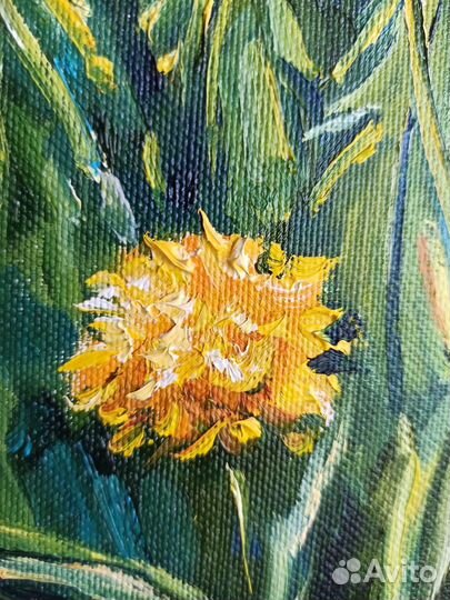 Одуванчики картина полевые цветы маслом 25х35см