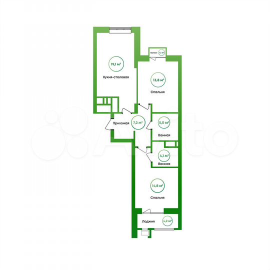 2-к. квартира, 67,4 м², 8/16 эт.