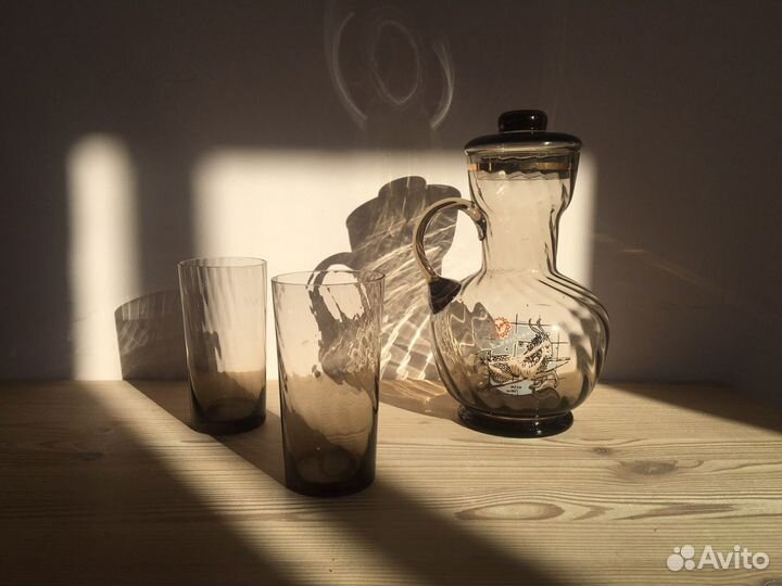 Графин и рюмки дымчатое стекло СССР