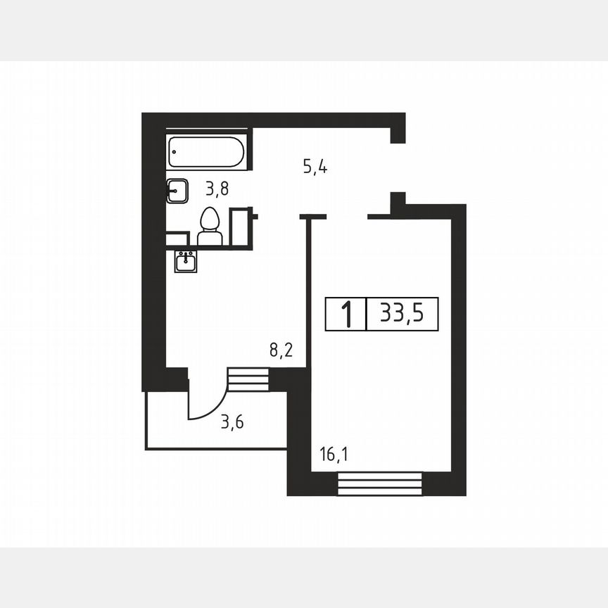 1-к. квартира, 33,5 м², 2/3 эт.