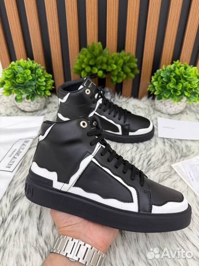 Высокие кеды натуральная кожа Balmain чёрные