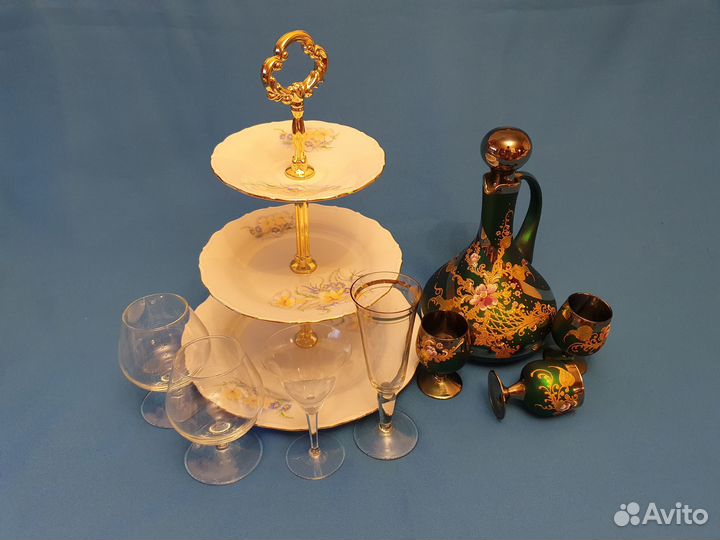 Этажерка Чехия, фужер Мозер, Кувшин стопки СССР