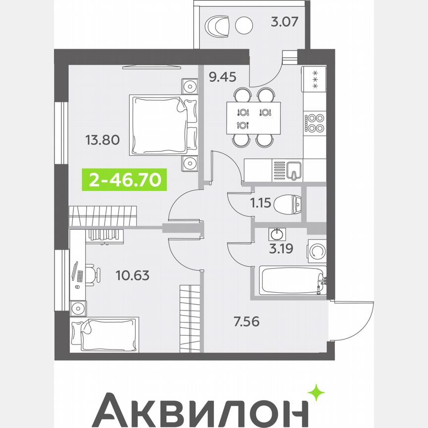 2-к. квартира, 46,7 м², 11/12 эт.