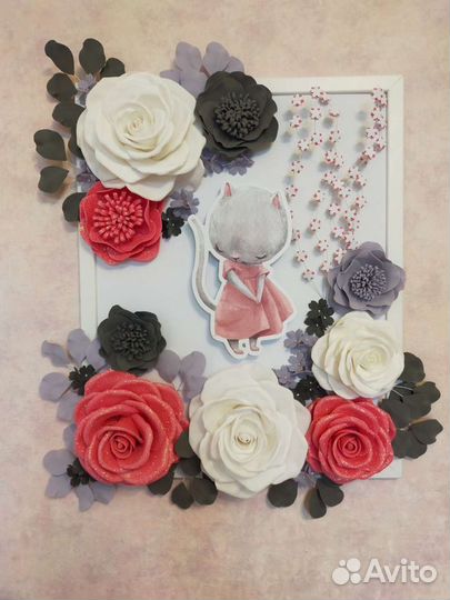 Картина-Панно Кошечка с цветами