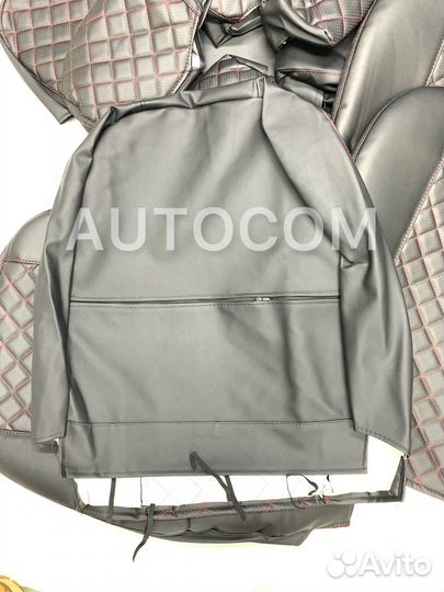 Чехлы на сидения ваз 2170 кожа/кожа (красный ромб)