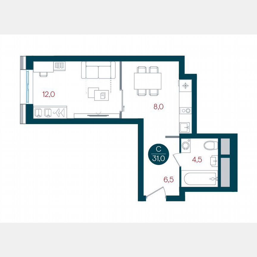 Квартира-студия, 34 м², 20/32 эт.