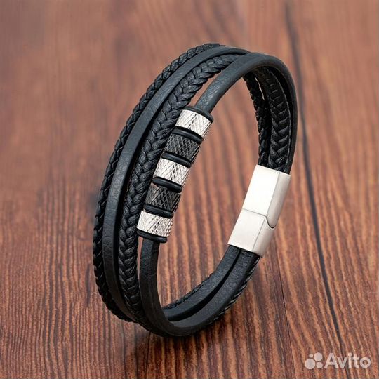 Браслет кожаный мужской черный Твой Браслет LTH587