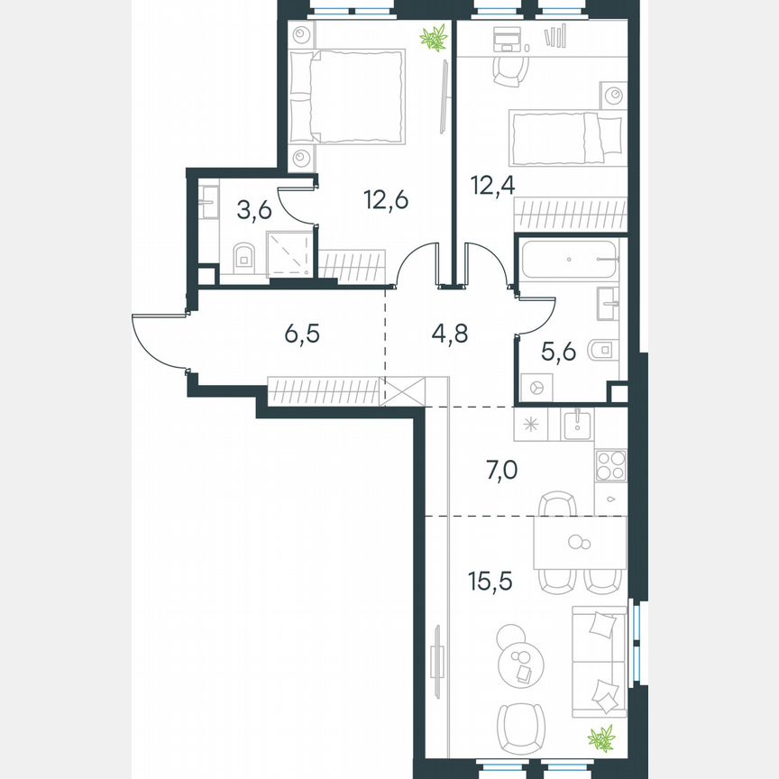 3-к. квартира, 68 м², 2/11 эт.