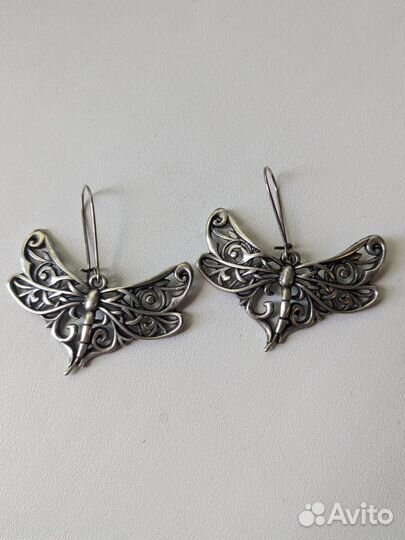 Серьги винтаж бабочки, стрекозы (цвет серебро)