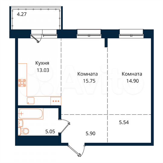 2-к. квартира, 64,4 м², 16/18 эт.
