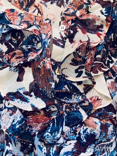 Цветочный нежный топ с жабо от Tahari из США L