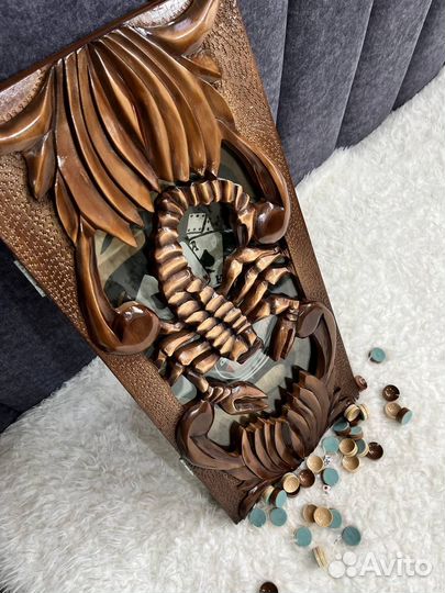 Нарды резные ручной работы со стеклом 