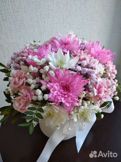 Цветы, цветы в коробочке, композиция, хризантемы