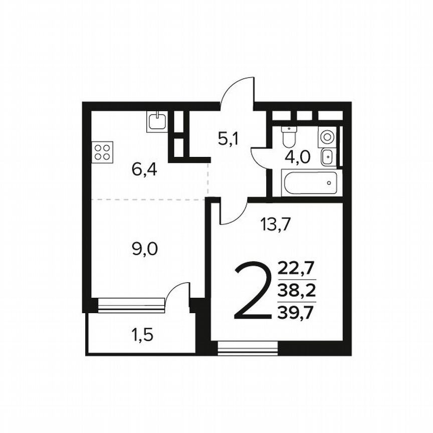 2-к. квартира, 39,7 м², 12/12 эт.
