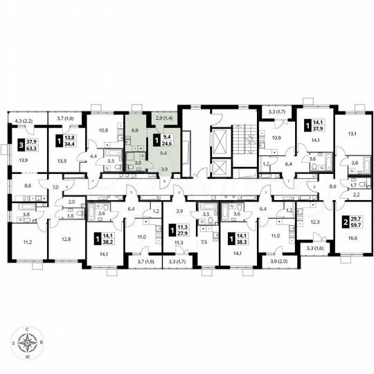 Квартира-студия, 24,7 м², 6/15 эт.