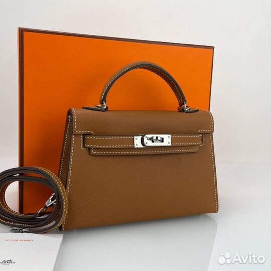 Сумка женская Hermes Kelly mini яркий brown-camel