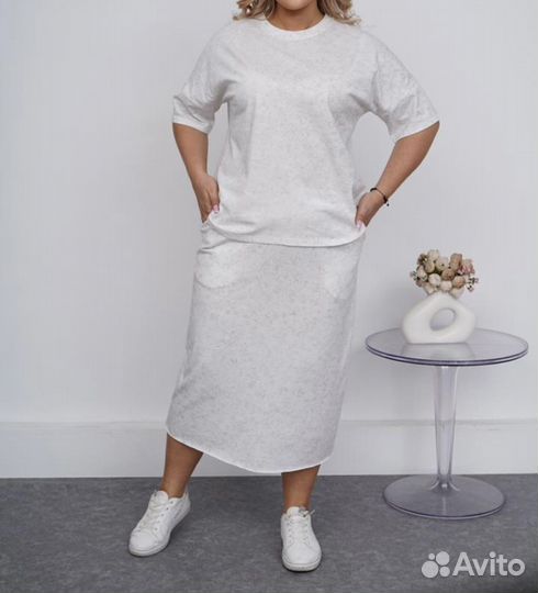 Костюм тройка женский футболка+юбка+шорты 50-56