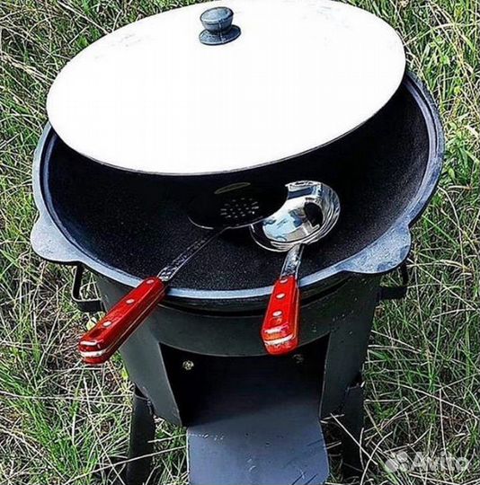 Казан чугунный с крышкой и печь. Доставка