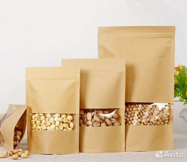 Пакеты дой-пак зип-лок крафт с окном