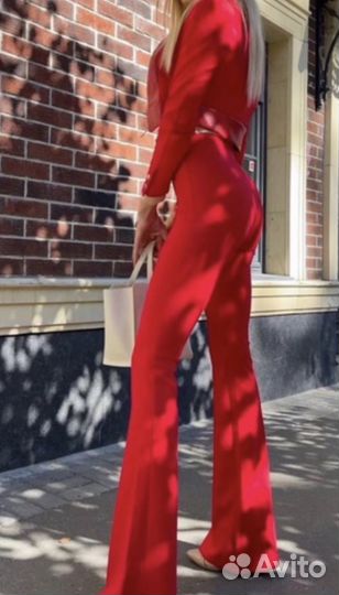 Брюки клеш красные