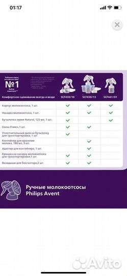 Молокоотсос avent ручной