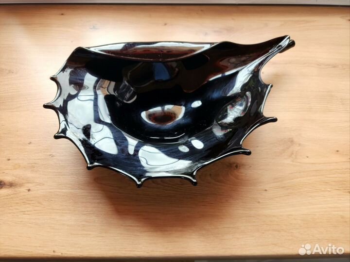 Блюдо декоративное, чёрное стекло Италия, handmade