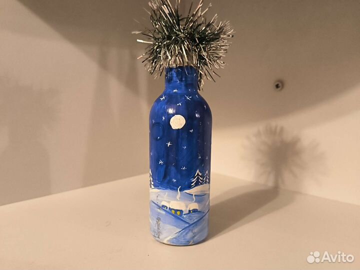 Бутылочка пустая из-под бальзама декорированная