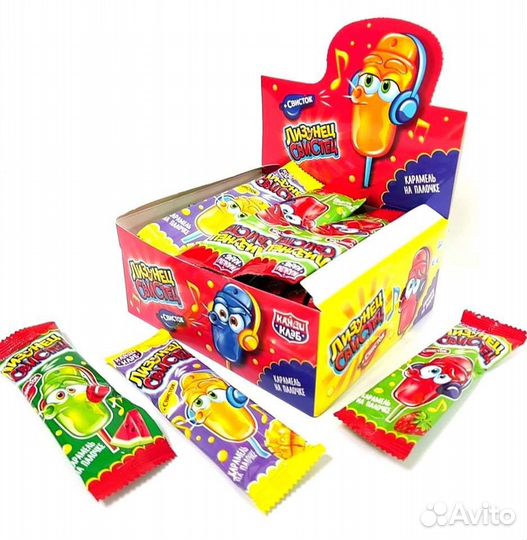 Леденцы карамель на палочке Лизунец Свистец 30 шт