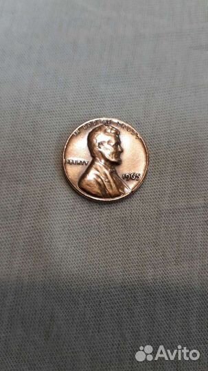 Монета ONE cent, сша, 1965г