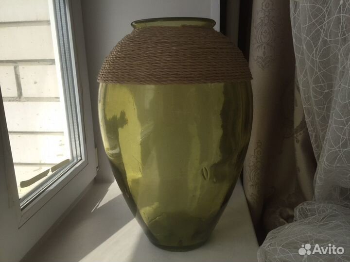 Огромная ваза банка зеленое стекло