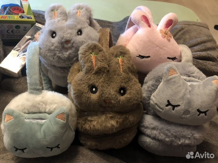 Теплые плюшевые наушники зайчик кошка