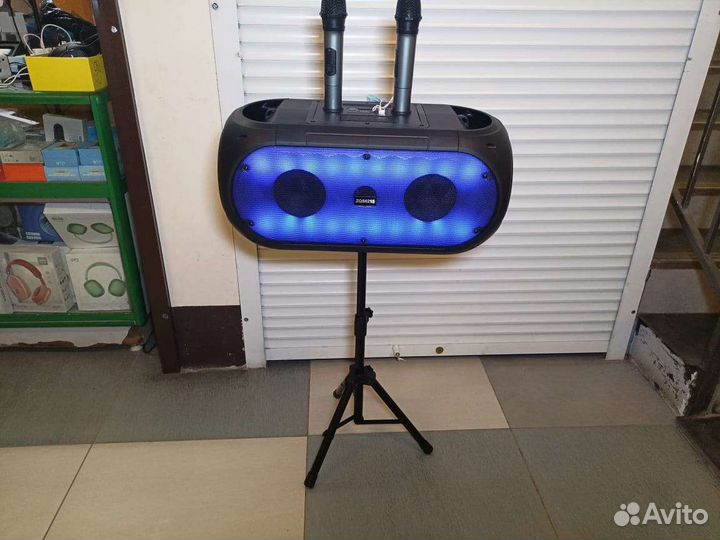 Две колонки с двумя микрофонами