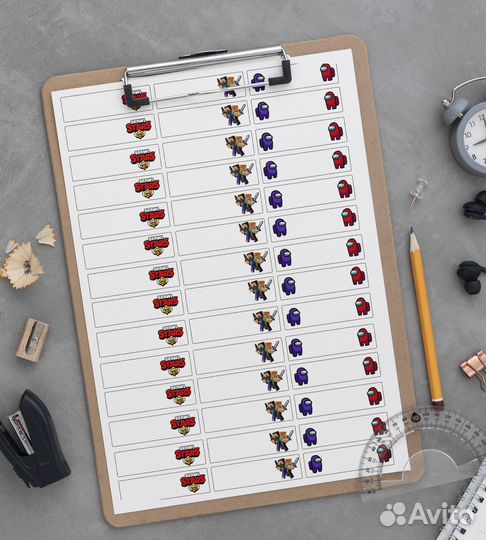 Наклейки на канцелярию в школу садик 48 шт