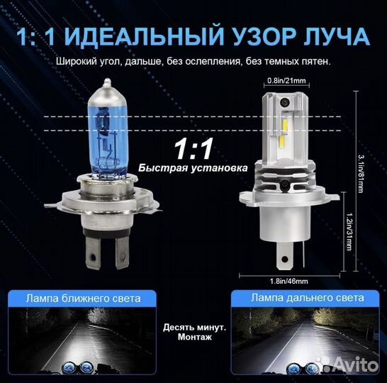 Светодиодные лампы LED h4 для мототехники