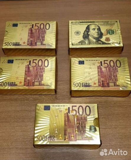 Карты игральные рубашка 500 Евро цвет золото