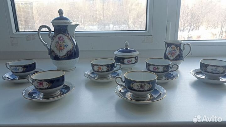 Кофейный сервиз Volkstedt Echt Kobalt, GDR