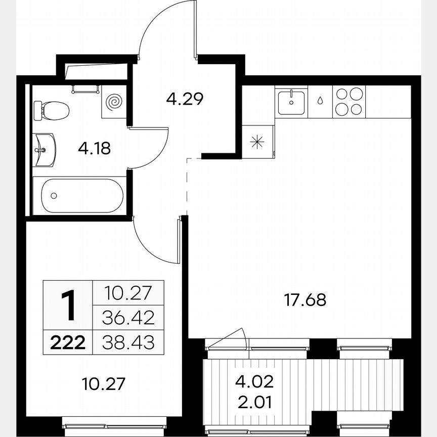 1-к. квартира, 38,4 м², 8/9 эт.