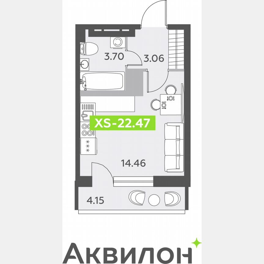 Квартира-студия, 22,5 м², 12/12 эт.