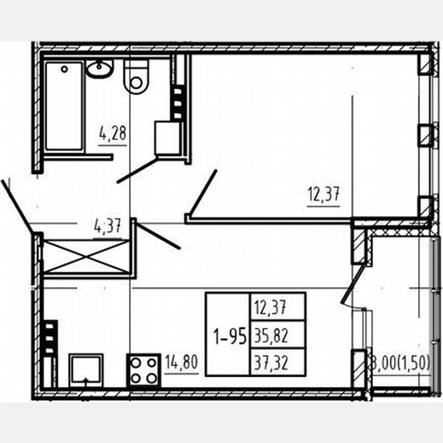 1-к. квартира, 35,8 м², 4/4 эт.