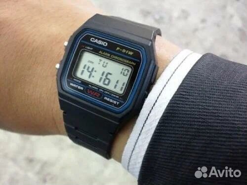 Наручные часы casio F-91W-1, сине-чёрные