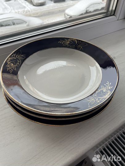 Тарелки дулево кобальт золото